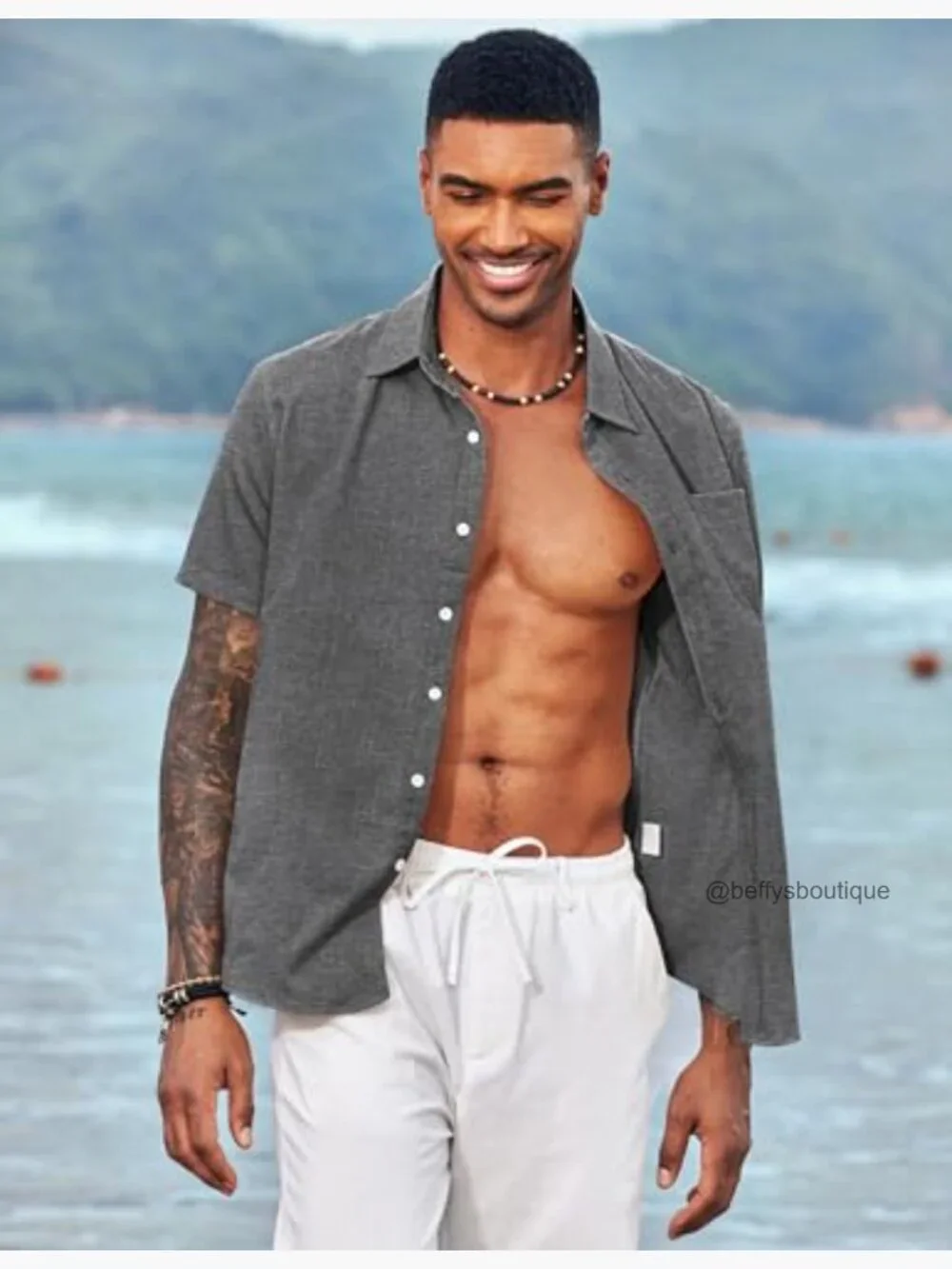 Men's Linen Button Down Shirt Short Sleeve Casual Summer Beach - Picture 2 of 7